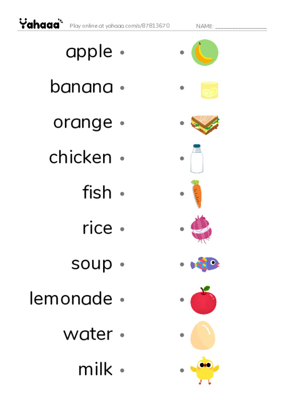 Draw a line to match worksheet for GM - Food