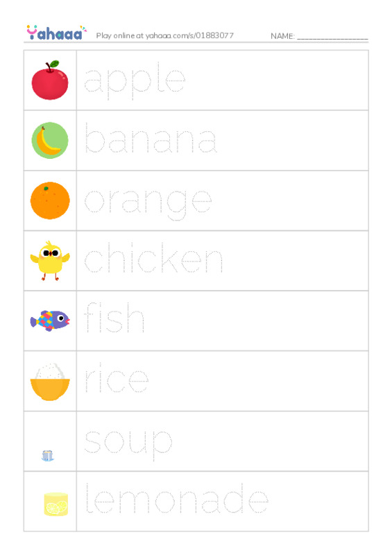 Picture and word rows worksheet for GM - Food