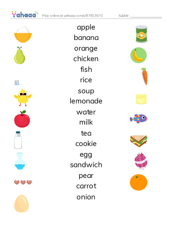 Match both sides worksheet for GM - Food