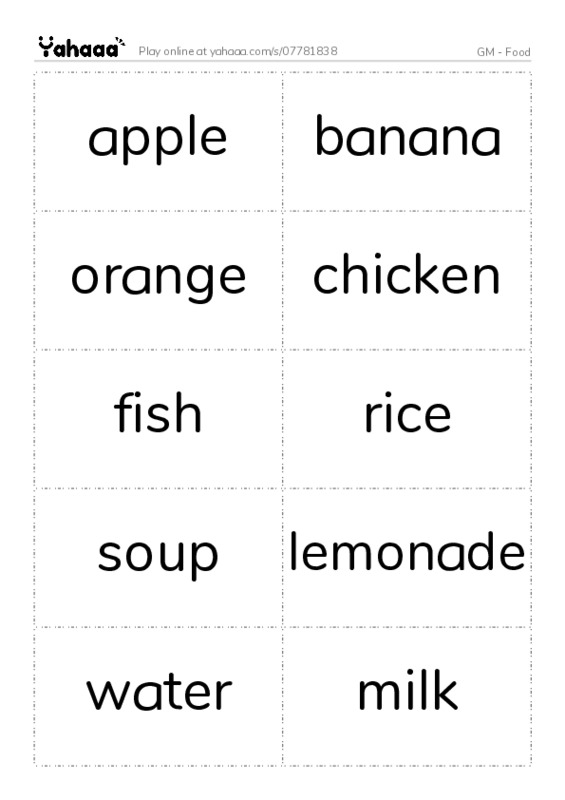 Word flashcards worksheet for GM - Food