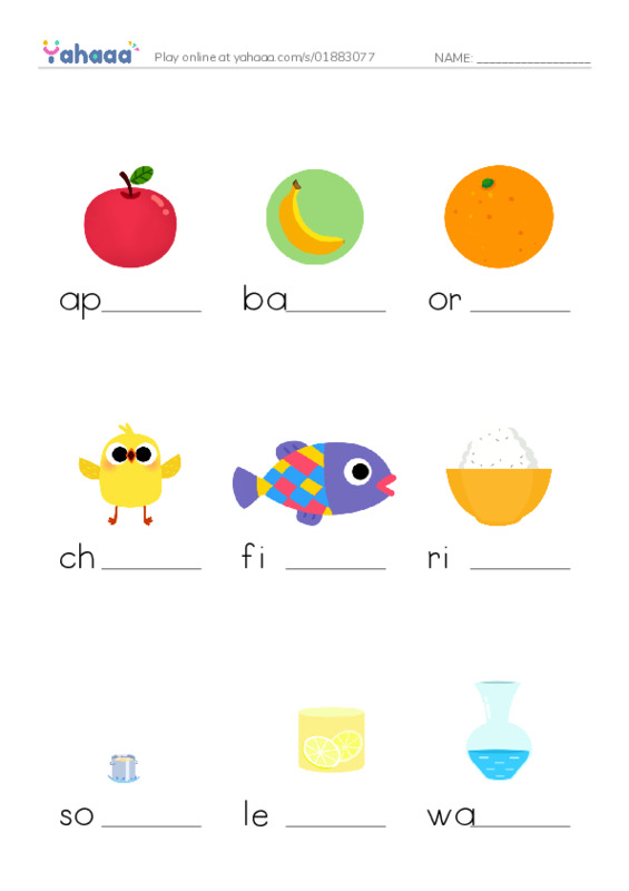 Finish the word worksheet for GM - Food