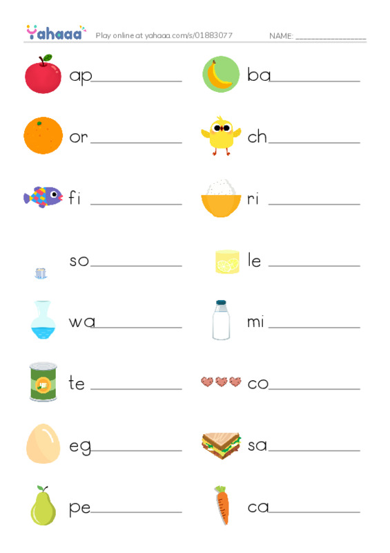 Write the word rows worksheet for GM - Food