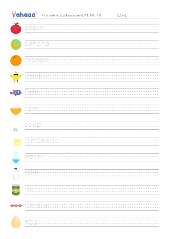Handwriting lines worksheet for GM - Food