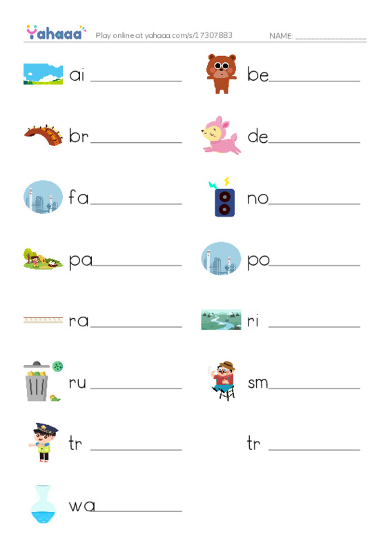 Write the word rows worksheet for Market