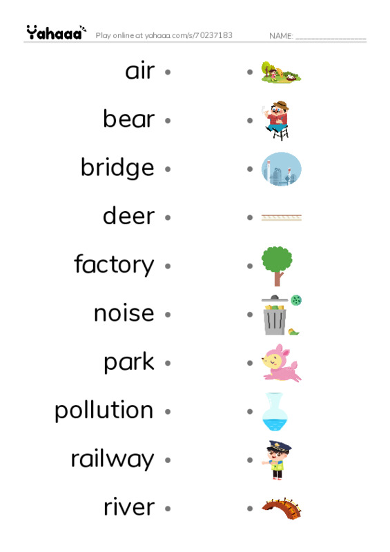 Draw a line to match worksheet for air, bear, bridge and 12 more