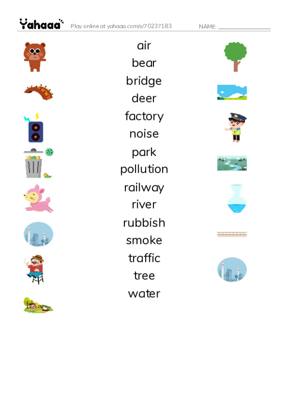 Match both sides worksheet for air, bear, bridge and 12 more