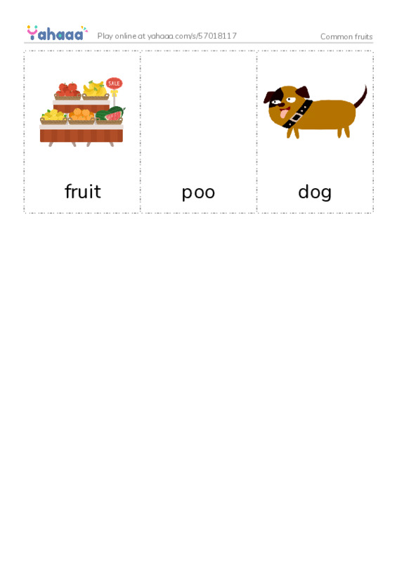 Picture flashcards worksheet for Common fruits