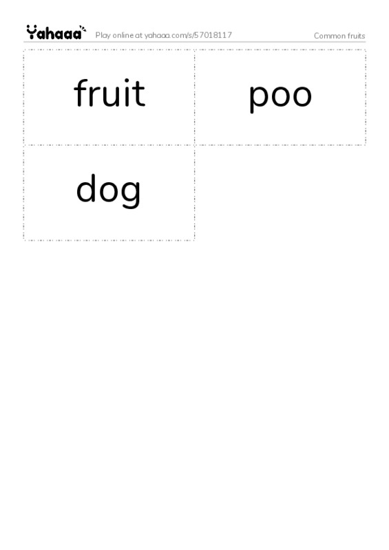 Word flashcards worksheet for Common fruits
