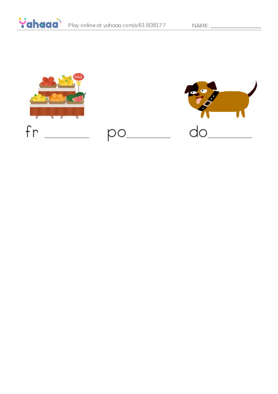 Finish the word worksheet for Common fruits