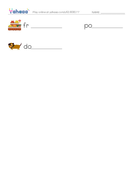 Write the word rows worksheet for Common fruits
