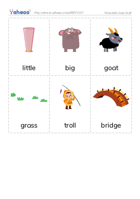 Picture flashcards worksheet for Three Billy Goat Gruff