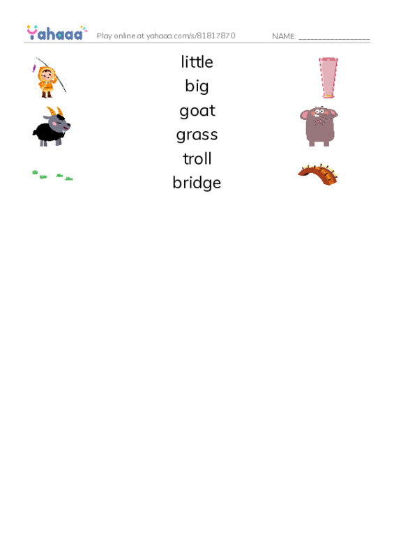 Match both sides worksheet for Three Billy Goat Gruff