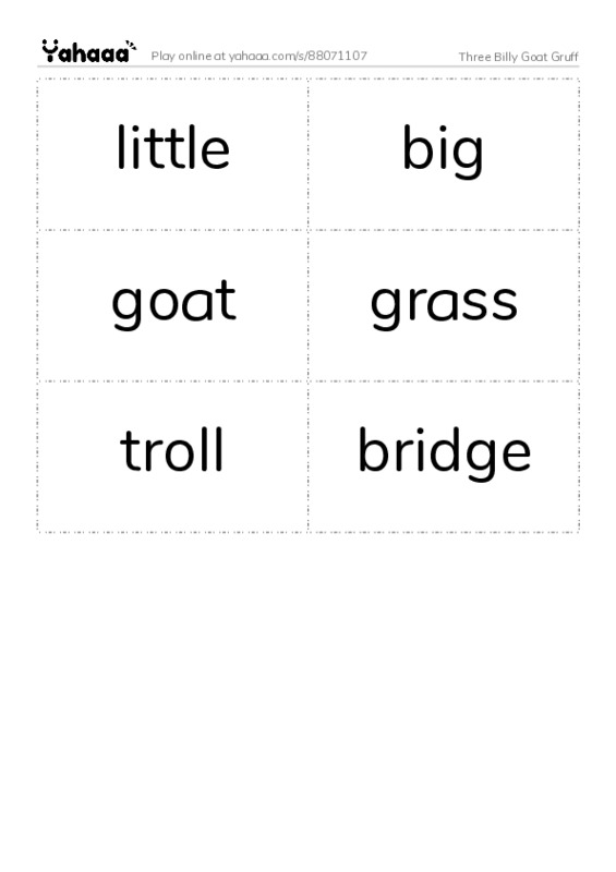 Word flashcards worksheet for Three Billy Goat Gruff