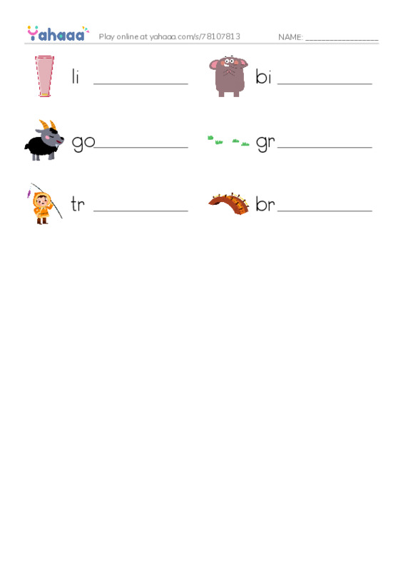 Write the word rows worksheet for Three Billy Goat Gruff