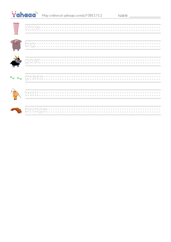 Handwriting lines worksheet for Three Billy Goat Gruff