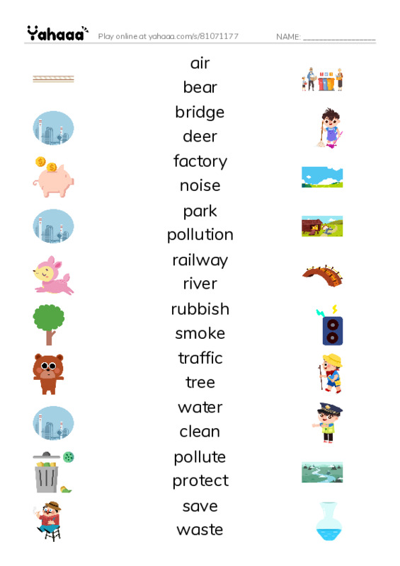 Match both sides worksheet for air, bear, bridge and 18 more