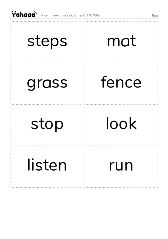 Word flashcards worksheet for Run