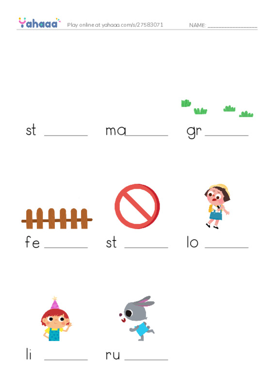 Finish the word worksheet for Run