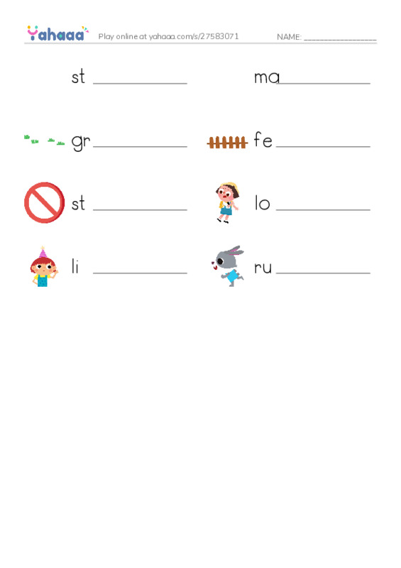 Write the word rows worksheet for Run
