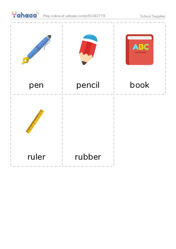 Picture flashcards worksheet for School Supplies