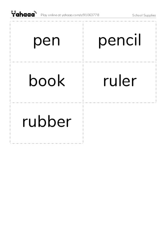 Word flashcards worksheet for School Supplies