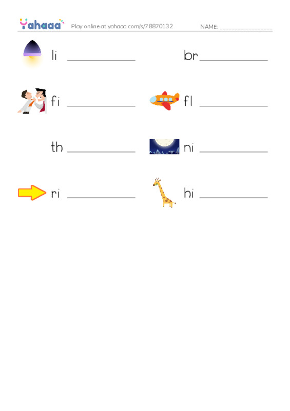 Write the word rows worksheet for light, bright, fight and 5 more