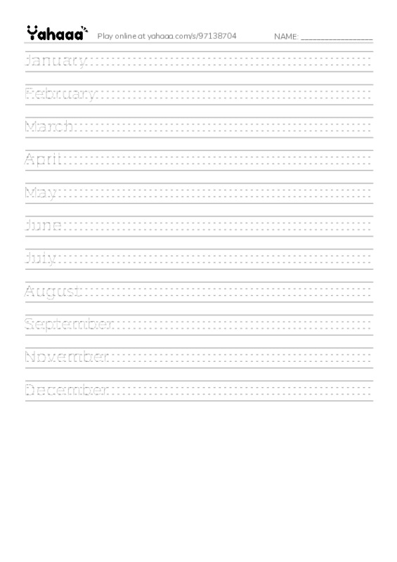 Handwriting lines worksheet for Months of the year