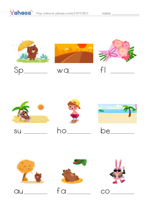 Seasons PDF worksheet to fill in words gaps