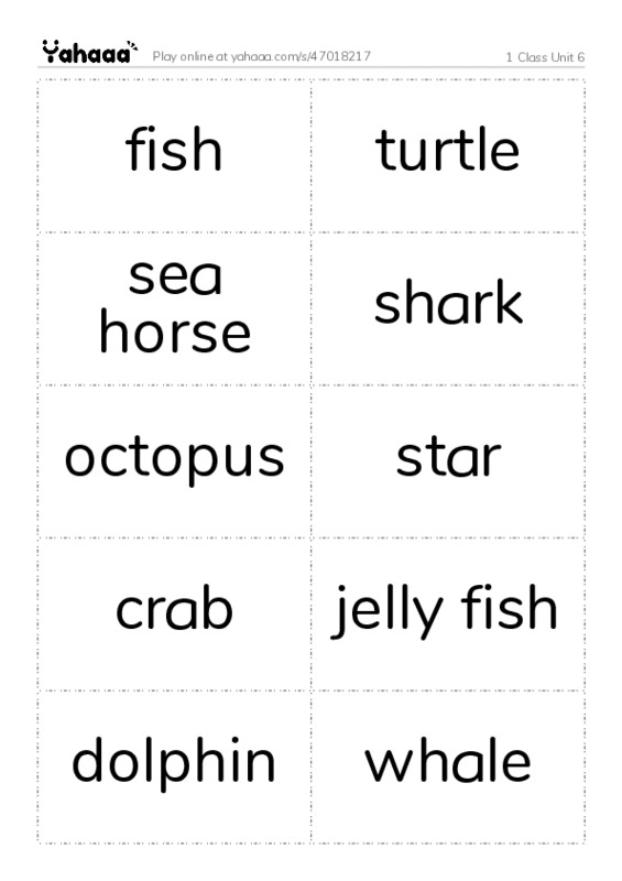 Word flashcards worksheet for 1 Class Unit 6