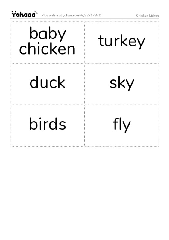 Word flashcards worksheet for Chicken Licken