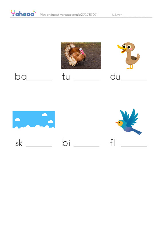 Finish the word worksheet for Chicken Licken