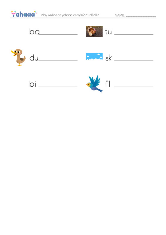 Write the word rows worksheet for Chicken Licken