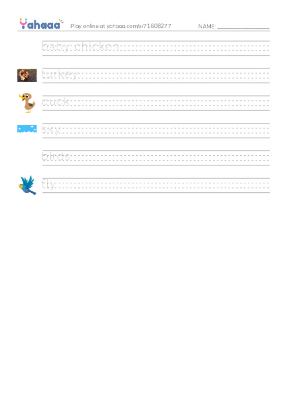 Handwriting lines worksheet for Chicken Licken