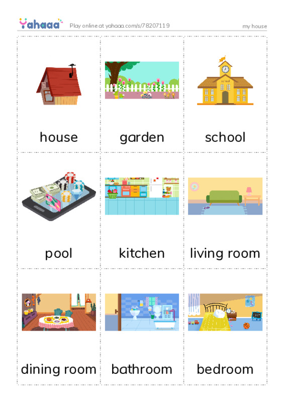 Picture flashcards worksheet for my house