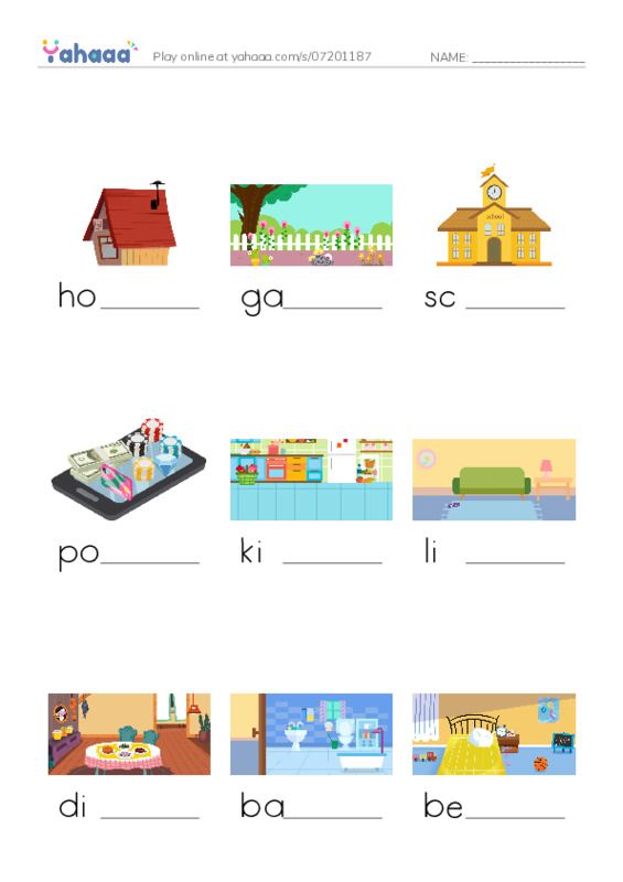 Finish the word worksheet for my house