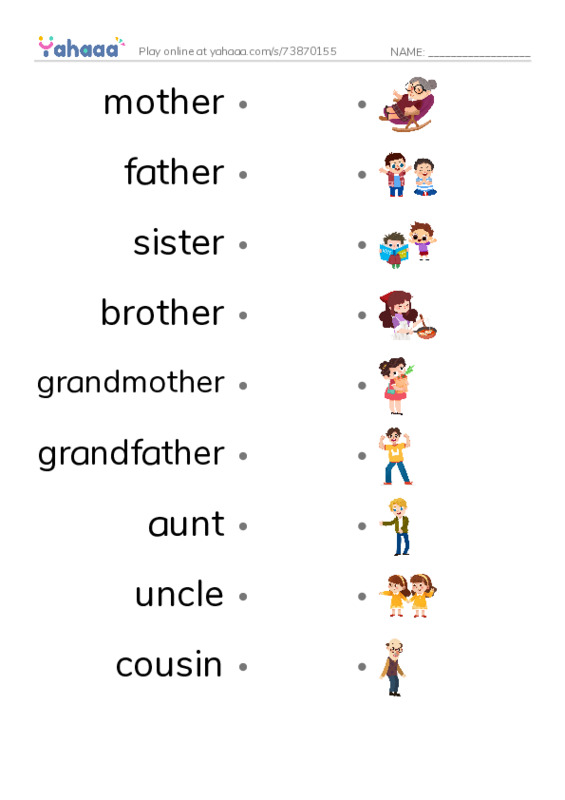 Draw a line to match worksheet for Family