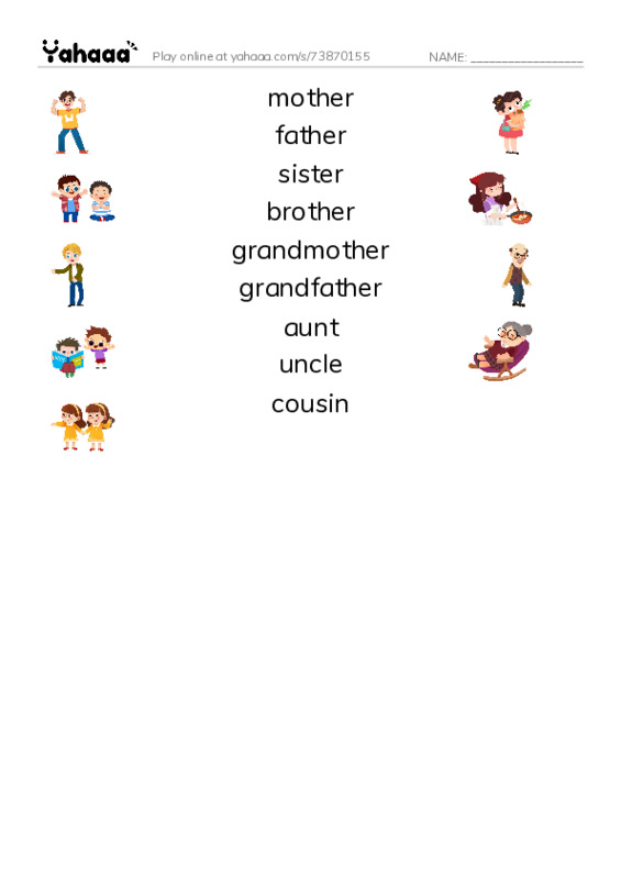 Match both sides worksheet for Family