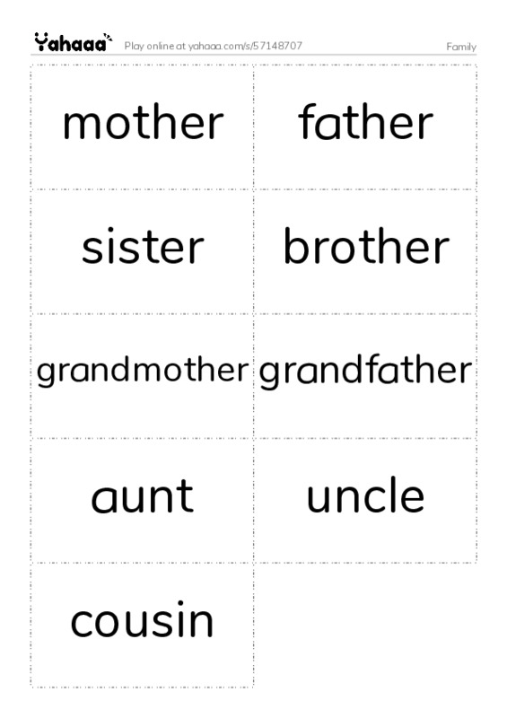 Word flashcards worksheet for Family