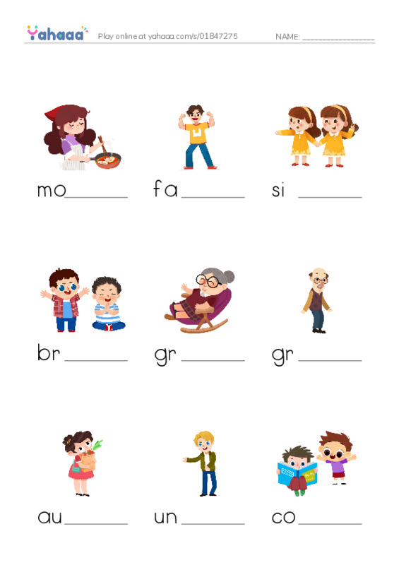 Finish the word worksheet for Family