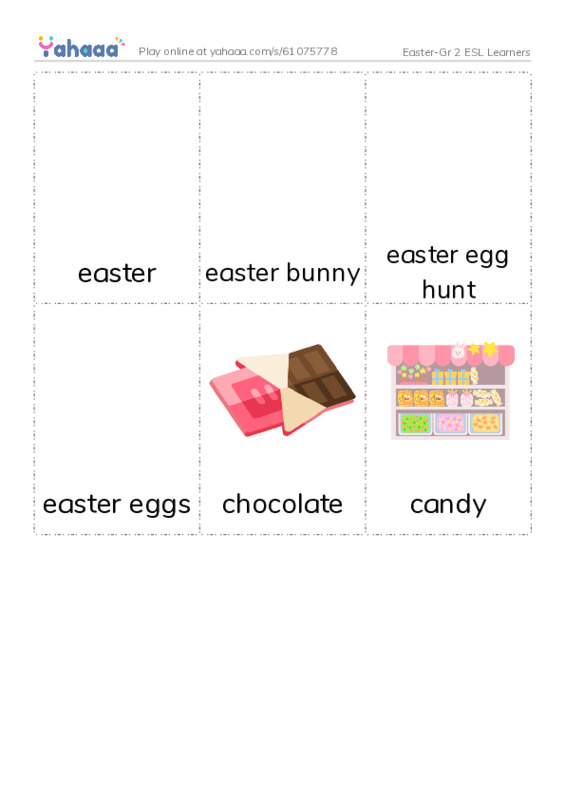 Picture flashcards worksheet for Easter-Gr 2 ESL Learners