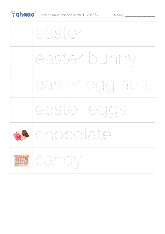 Picture and word rows worksheet for Easter-Gr 2 ESL Learners