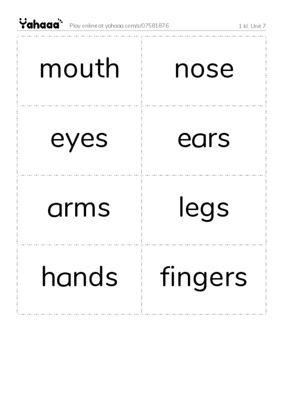 Word flashcards worksheet for 1 kl. Unit 7