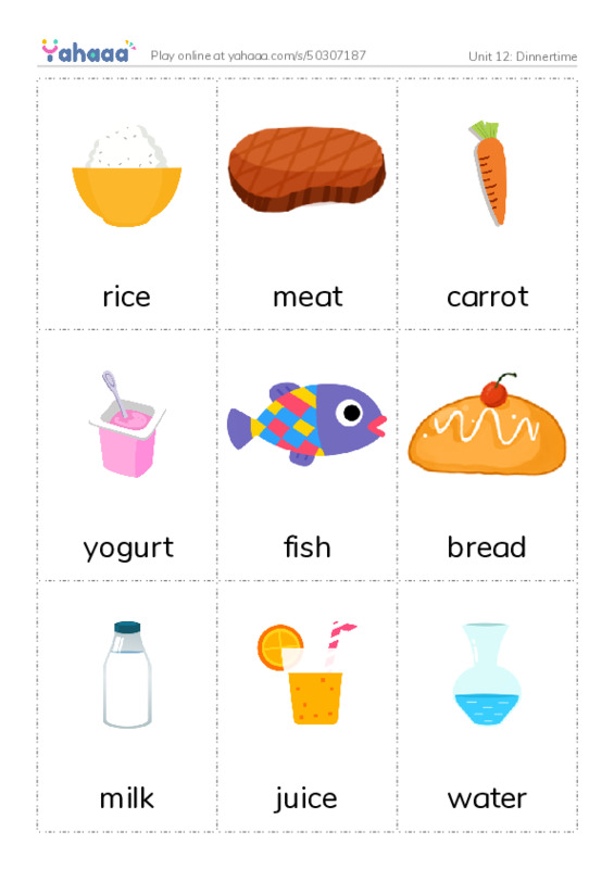 Picture flashcards worksheet for Unit 12: Dinnertime