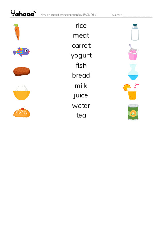 Match both sides worksheet for Unit 12: Dinnertime