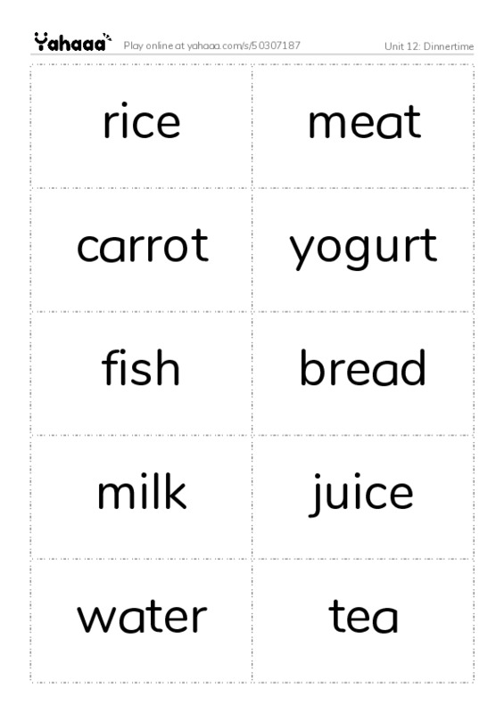 Word flashcards worksheet for Unit 12: Dinnertime