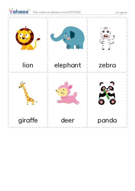 Picture flashcards worksheet for zoo game