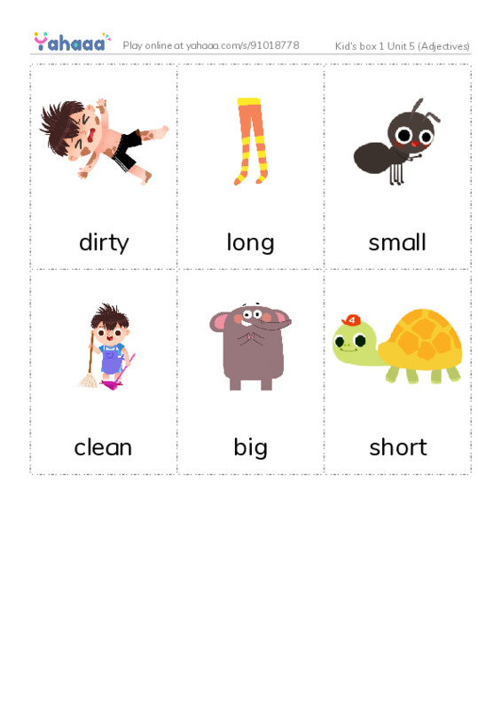Picture flashcards worksheet for Kid's box 1 Unit 5 (Adjectives)
