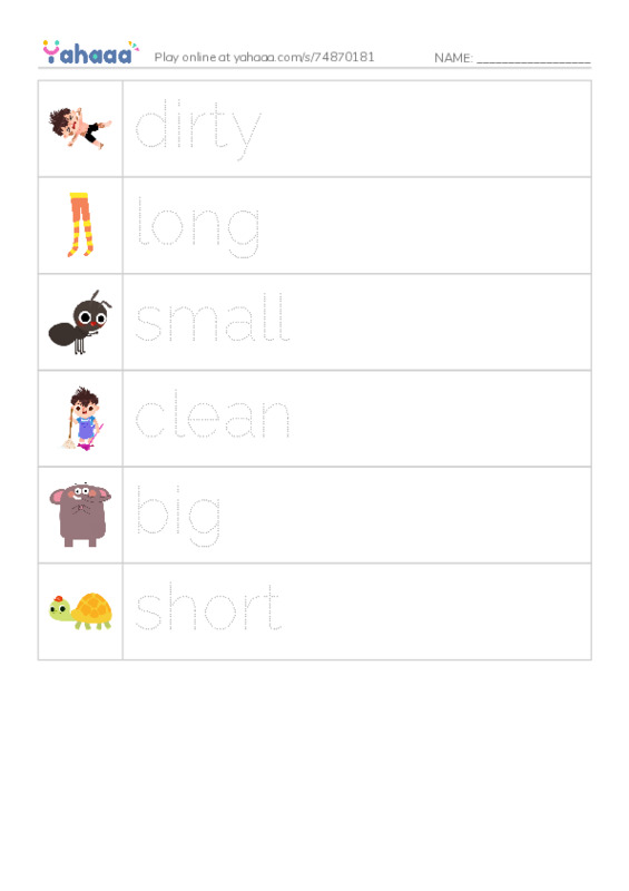 Picture and word rows worksheet for Kid's box 1 Unit 5 (Adjectives)