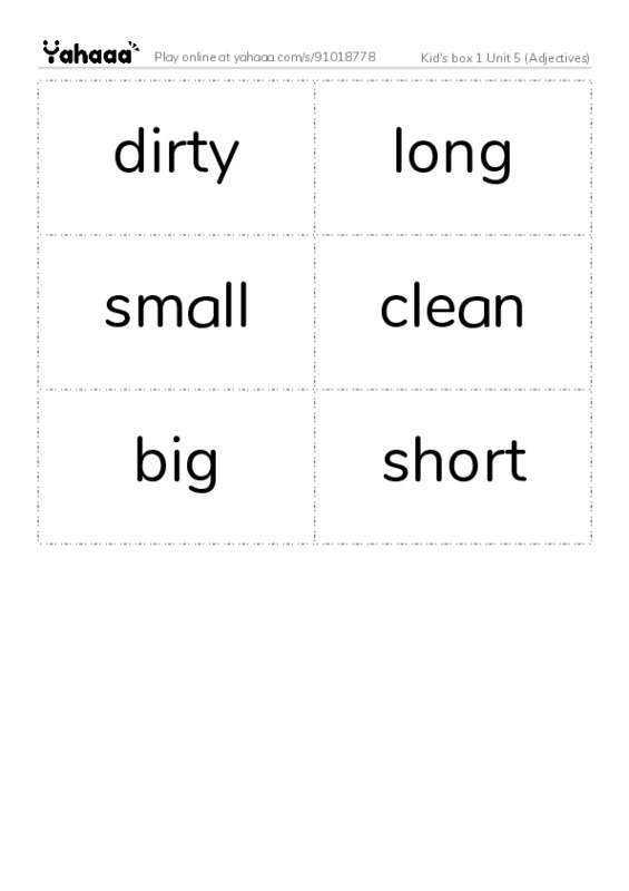 Word flashcards worksheet for Kid's box 1 Unit 5 (Adjectives)