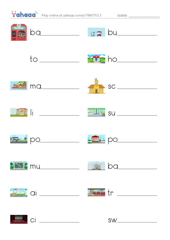BG. Places PDF worksheet writing row